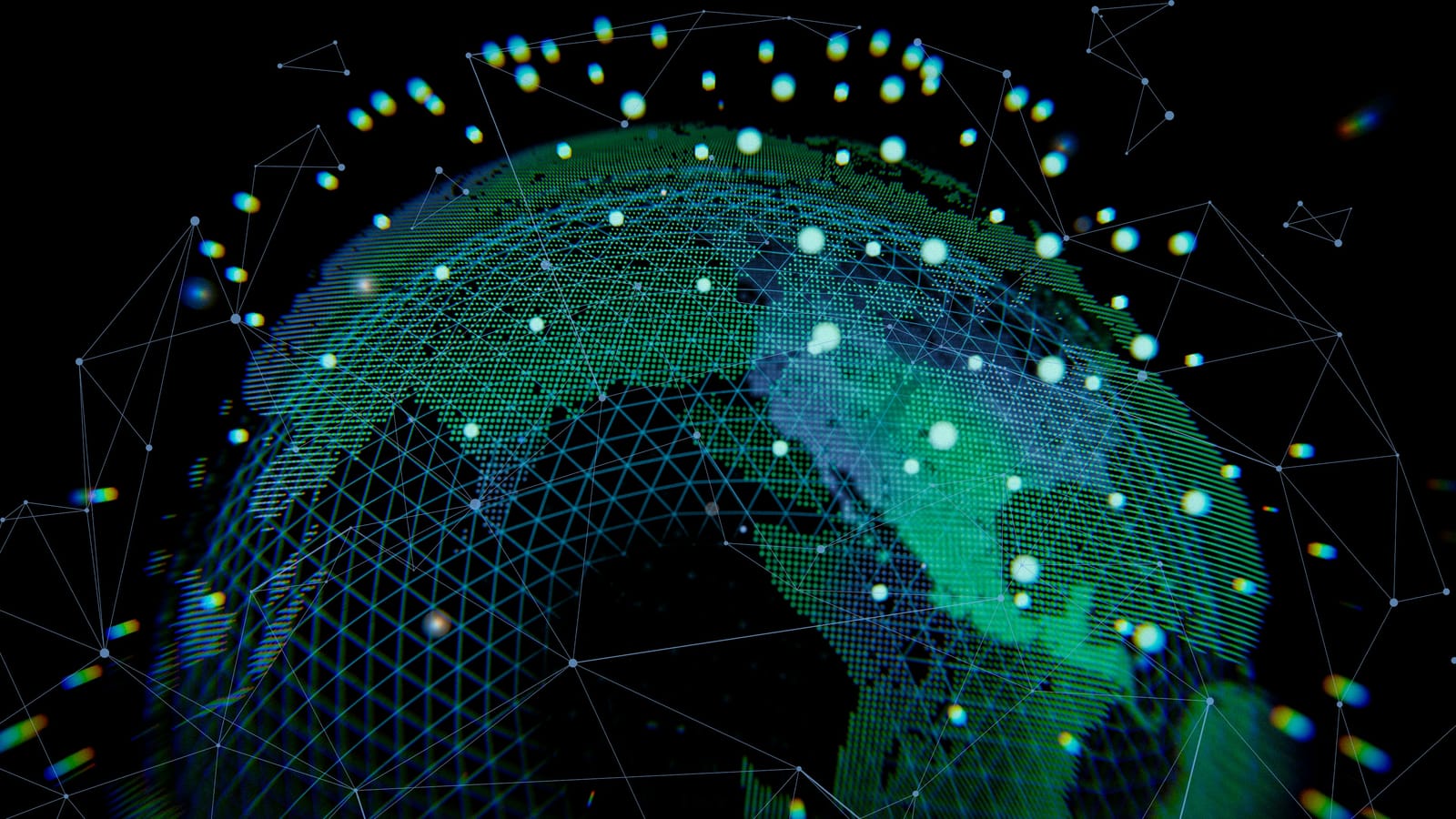 Abstract globe rendered as a mesh of connected nodes
