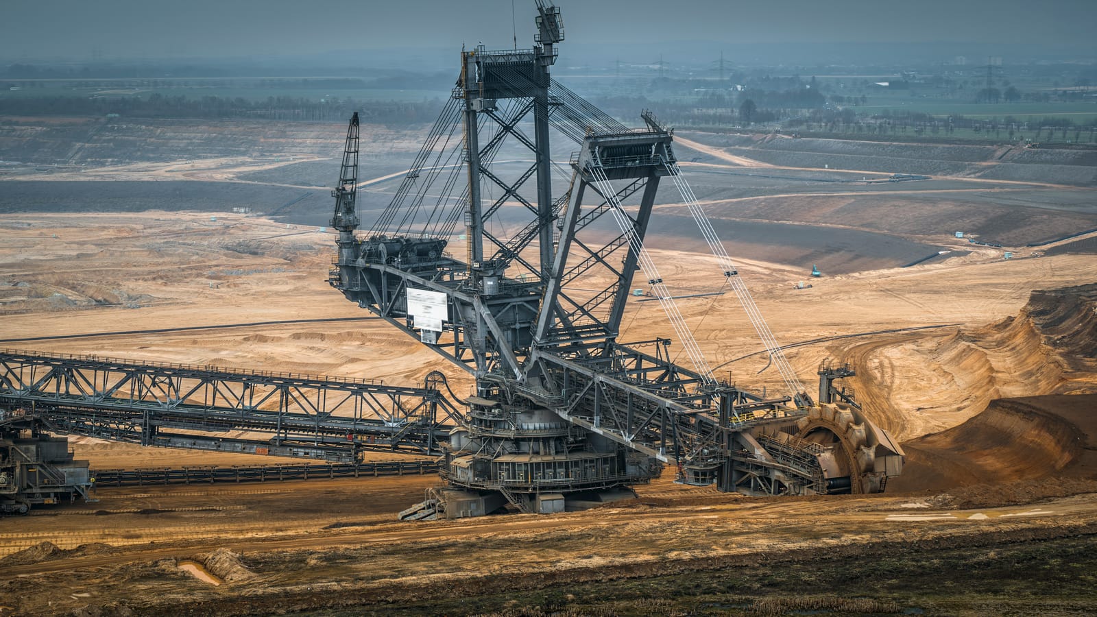 Large bucket-wheel excavator working an open-cast mine